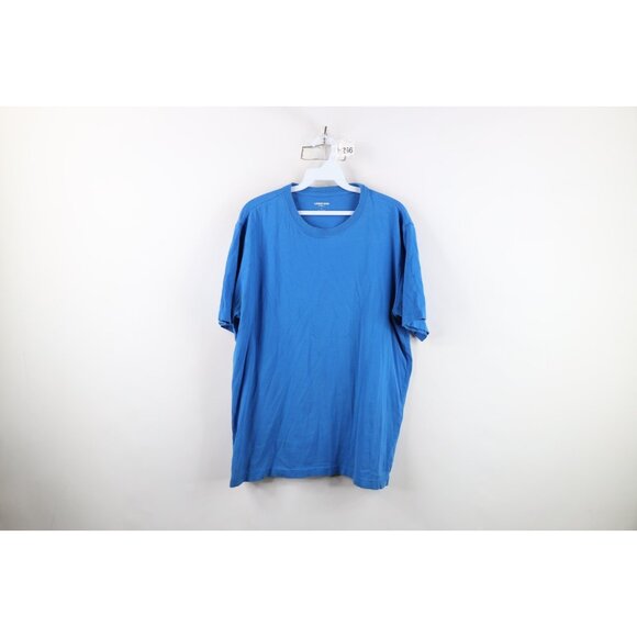 Vintage Y2K Lands End Mens Large Thrashed Blank Short Sleeve T-Shirt Blue Cotton - Picture 1 of 14